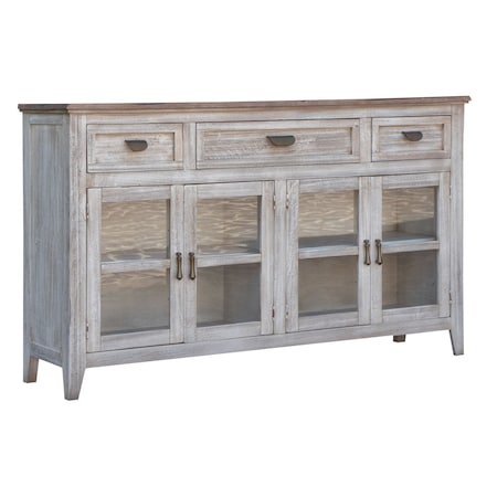 Homeroots 67" White Solid and Manufactured Wood Distressed Credenza 527090