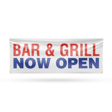 Signmission Bar and Grill Now Open, 18 Inch x 48 Inch, Vinyl Banner B-30478