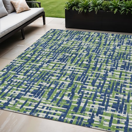 Homeroots 5' X 8' Navy Blue Green And Ivory Abstract Washable Indoor Outdoor Area Rug 602576