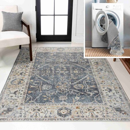 Jonathan Y Brandy Rustic Border Low-Pile Machine-Washable Dark Gray/Cream 8 ft. x 10 ft. Area Rug WSH321A-8