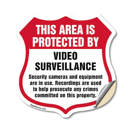 Signmission Video Surveillance Shield Sign This Area, 12 Inch X 12 Inch, Vinyl Decal SHI-D-12-473