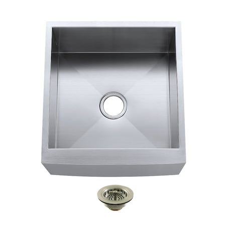 Kingston Brass 21" Stainless Steel Single Bowl Farmhouse Sink w/ Strainer, Brushed Stainless Steel/Brushed Nickel KUF212110BN8