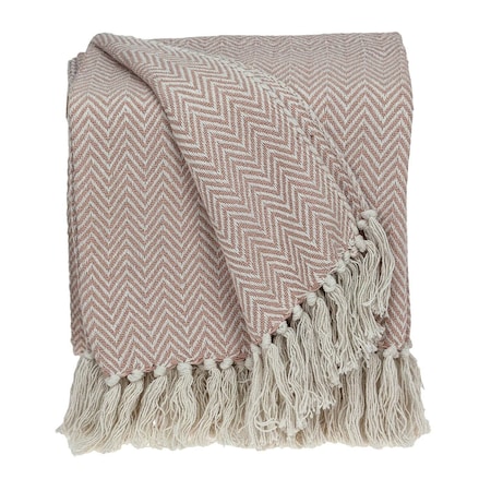 Homeroots Pink Woven Cotton Solid Color Reversable Throw 478529