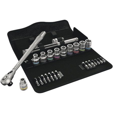 Wera 8100 SC 8 Zyklop Metal Ratchet Set with switch lever, 1/2 in drive, metric, 28 pieces 5004078001