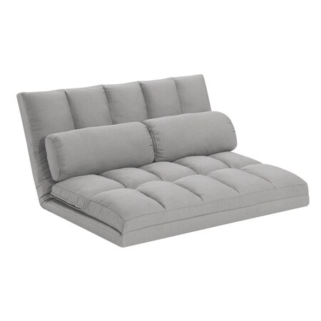 Homeroots 45" Gray Futon Convertible Sleeper Loveseat and Toss Pillows 526457