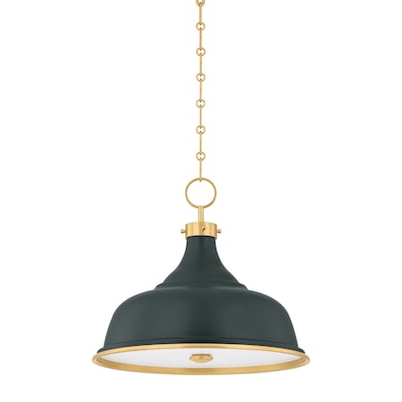 Hudson Valley Lighting Painted No. 1 3 Light Pendant in Aged Brass/Soft Studio Green by Mark D. Sikes MDS300-AGB/SSG