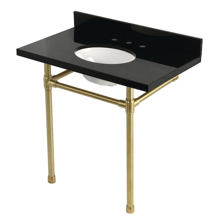Kingston Brass 36-Inch Black Granite Console Sink with Stainless Steel Legs, 8-Inch, 3-Hole KVPK36K87ST