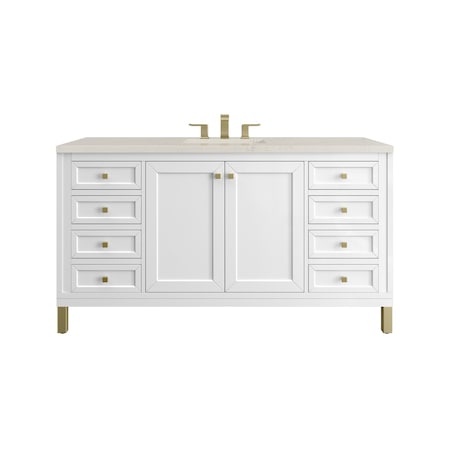James Martin Vanities Chicago 60" Single Vanity, Glossy White, w/ 3 CM Siberian Silestone Top 503-V60S-GW-3SFR
