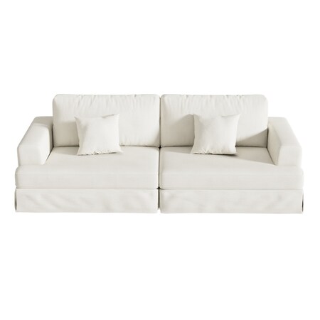 Homeroots 94" White Chenille Modular Stainless Steel Sleeper Sofa With Toss Pillows 706811