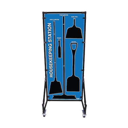 5S Supplies Housekeeping Shadow Board Broom Station V17, Blue, BO + Stand HSB-V17-BLUE-BO-STAND