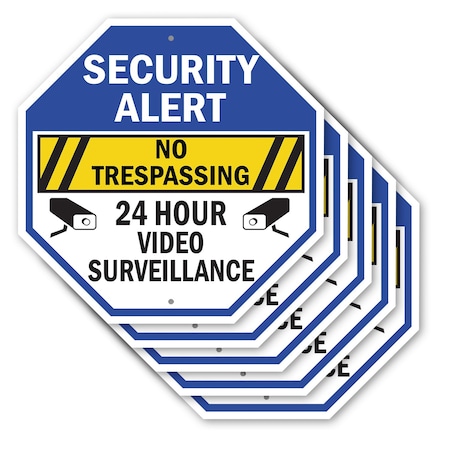Signmission Security Alert No Trespassing 24 Ho, 10 inch X 10 inch, Aluminum Metal Signs, 5PK OC-A-5Pack-10-185