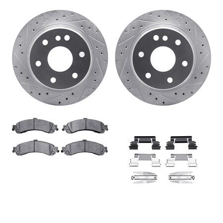 Dynamic Friction Co DFC Brake Rotor - Drilled & Slotted - Silver- Heavy Duty Brake Pad includes Hardware 7412-48028