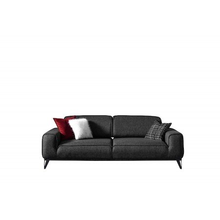 Homeroots 90" Dark Gray Linen Sleeper Sofa And Toss Pillows With Silver Legs 485605