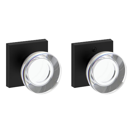 Baldwin Full Dummy Contemporary Crystal Knob and Contemporary Square Rose Satin Black Finish FDCCYCSR190