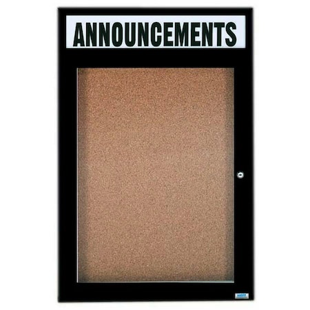 Aarco Illuminated Enclosed Bulletin Board w/ Header Black Powder Coated Al Frame, 36''Hx24''W DCC3624RHIBK