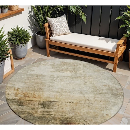 Homeroots 8' Linen Black And Copper Round Abstract Washable Indoor Outdoor Area Rug 605949