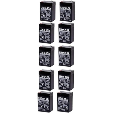 Upg UB645-F1 6V 4.5Ah F1 AGM Rechargeable Batteries, 10PK D5733