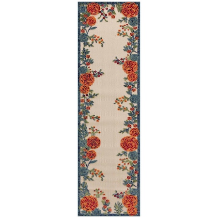 Homeroots 8' Ivory Orange And Blue Floral Indoor Outdoor Runner Rug 548047