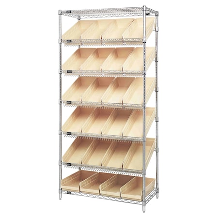 Quantum Storage Systems WIRE SHELVING UNIT W/24 IVORY BINS WRS-7-108IV
