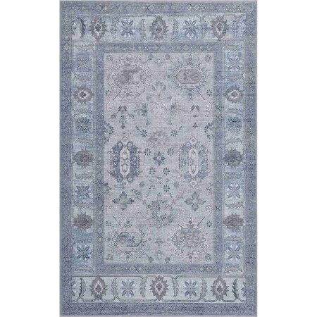 Jonathan Y Kisara Oushak Style Distressed Border Non-Slip Machine-Washable Blue/Light Gray 8ft x 10ft Area Rug PTN101C-8