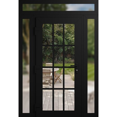 Vdomdoors Front Exterior Prehung Metal-Plastic Door Clear Glass / MANUX 8355 Matte Black / Office Commercial MANUX8355EXD-BLK-W14+36+14xH80+12-RH-I