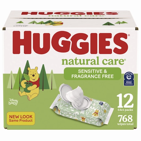 Huggies Natural Care Sensitive Baby Wipes, Unscented, White, 64 Wipes, 12PK 51079