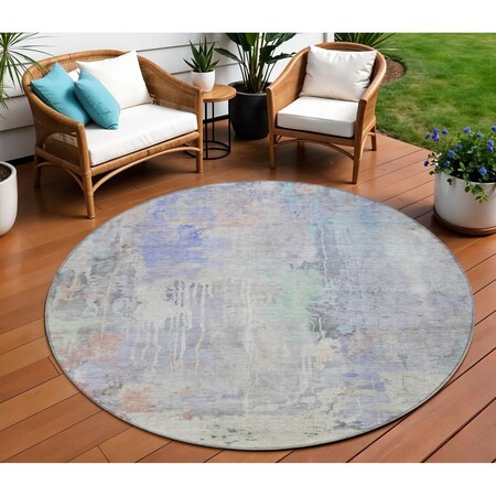 Homeroots 8' Purple Round Abstract Washable Indoor Outdoor Area Rug 607748