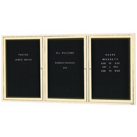 Aarco Illuminated Enclosed Letter Board Directory w/ Powder Coated Ivory Al Frame, 36''Hx72''W 3 Doors ADC3672-3IIV