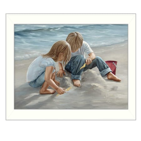 Homeroots Sand Castle Builders 1 White Framed Print Wall Art 404917