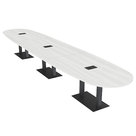 Skutchi Designs Boval Conference Table With Power, 48 in W, 192 in L, White HAR-BOVL-48X192-DOU.BK-WA7976-EBLK