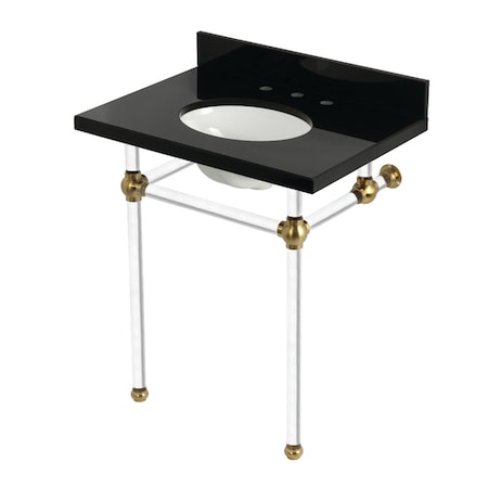 Kingston Brass 30" Black Granite Console Sink with Acrylic Legs, 8-Inch, 3-Hole, Black Granite/Brushed Brass KVPK30KA7