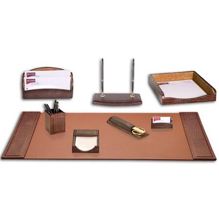 Workstationpro Brown Crocodile Embossed Leather 8-Piece Desk Set TH268905