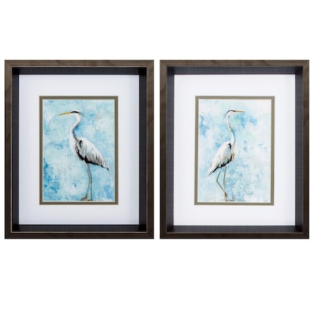 10" X 12" Brushed Silver Frame Hazy Morning Heron, Set Of 2, 2PK