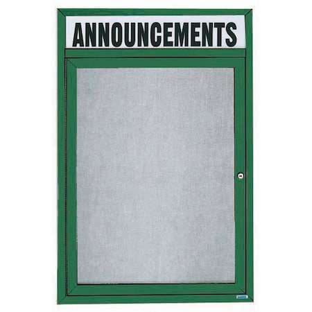 Aarco Outdoor Enclosed Bulletin Board w/ Al Frame Header, Powder Coated Green, Neutral 48''Hx36''W ODCC4836RHG