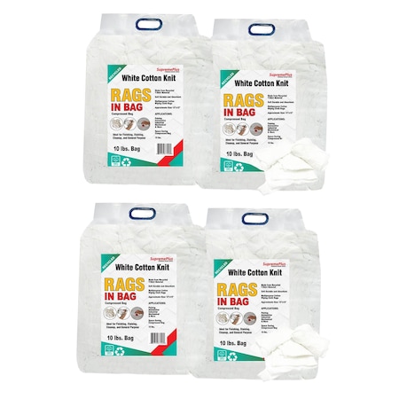 Supremeplus Recycled White Knit T-Shirt Cleaning Rags, 10 lbs. Bag, Pack of 4, 4PK SP-7561