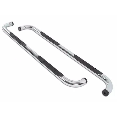 Big Country With Step Pads, 3 Inch Round Bent, Polished, Stainless Steel, Without End Caps, Rocker Panel Mount 379214