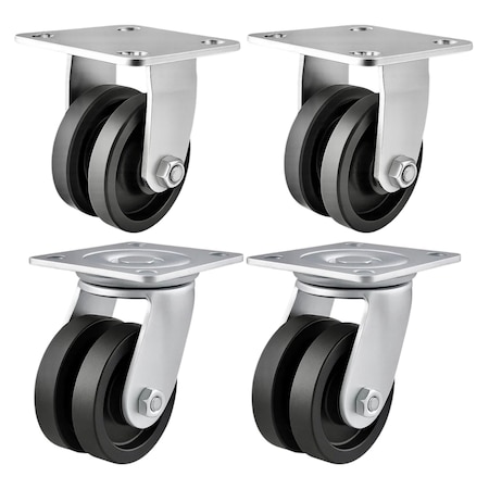 Hyw Products Heavy Duty Caster Set 4in V-Groove Wheels, 2 Rigid & 2 Swivel, 4PK 40-40R-A1-VG-2,40-40S-A1-VG-2