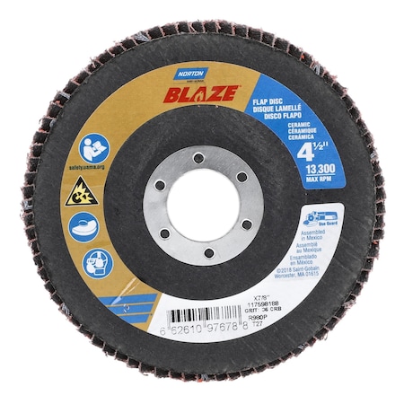 Norton Abrasives Flap Disc, Ceramic, Type 27, 4 1/2" dia 66261097678
