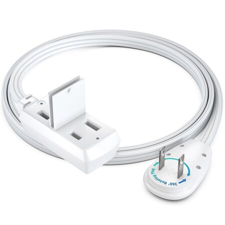 Maximm 2ft 2-Prong 360 degrees Flat Plug Extension Cord, Compact UL, White ADW-90A-23F02-16W0