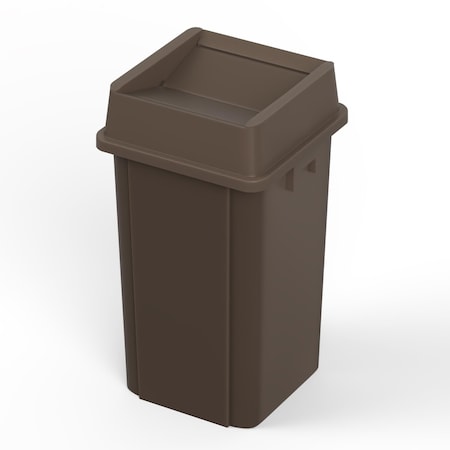 Regal Altair 19 Gallon Square Brown Plastic Trash Can with Drop Shot Swing Lid, Space-Saving Design ZR-TC-100-BR-19-+LD-100-KIT