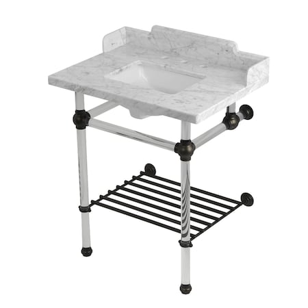 Kingston Brass 30-Inch Carrara Marble Console Sink with Acrylic Legs and Shelf, 8-Inch, 3-Hole LMS30MASQB5