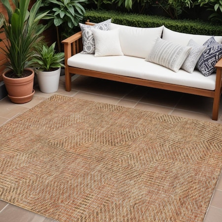 Homeroots 10' X 14' Copper Brown And Beige Geometric Washable Indoor Outdoor Area Rug 594538