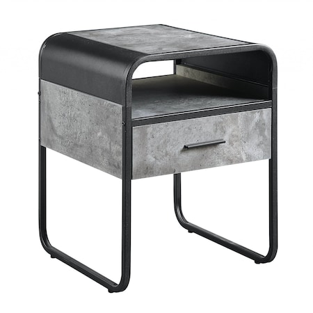 Homeroots 22" Black And Gray Wood And Metal Square End Table With Drawer And Shelf 486420