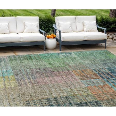 Homeroots 9' X 12' Green Gold And Teal Blue Abstract Washable Indoor Outdoor Area Rug 588430