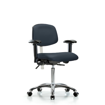 Blue Ridge Ergonomics Clean Room Chair Med Ben Chair, Vin, Chrm, AA, Cast, Nvy, CL100, Adjustable Arms, 22" to 29" Height BR-NCR-VMBCH-CR-T0-A1-NF-CC-8582