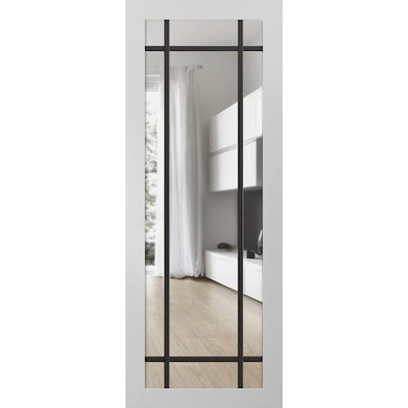 Sartodoors Slab Barn Door Panel Clear Glass, Lucia 2266 White Silk and Aluminum Strips, Sturdy Finished Doors LUCIA2266S-WS-42 x 84
