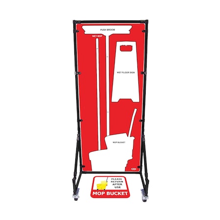 5S Supplies Housekeeping Shadow Board Broom Station V18, Red / White, BO + Stand, No Text HSB-V18-RED/WHITE-BO-STAND- NO TEXT