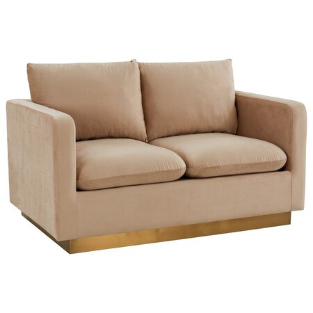 Leisuremod Nervo Upholstered Velvet Loveseat with Gold Frame, Beige NS55BG