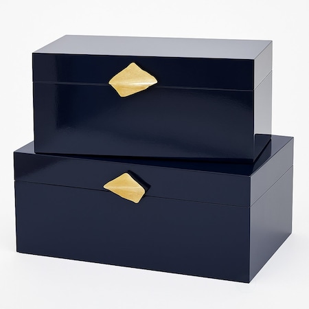 Vintiquewise Set of 2 Decortive Wooden Storage Boxes with Gold Accent for Keys, Jewelry, Makeup, or Extras, Blue QI004862.BK