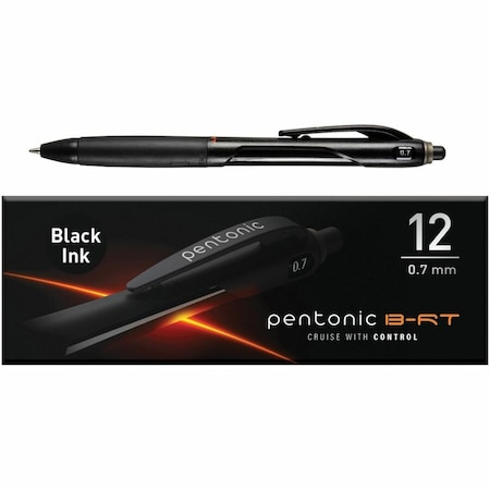 Pentonic Retractable Ballpoint Pens, 0.7 mm Fine Pen Point, Retractable, Black Ink, Nickel Silver Tip, 48PK PEN12120